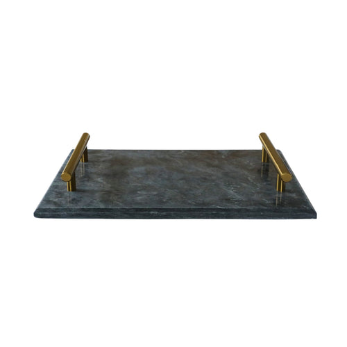 Black Marble Tray with Gold Handles