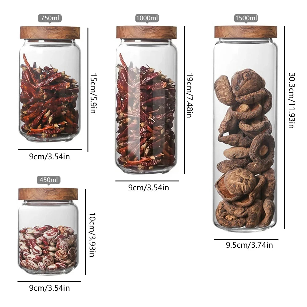 Glass Food Storage Jars w/ Wood Lids