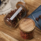 Glass Food Storage Jars w/ Wood Lids