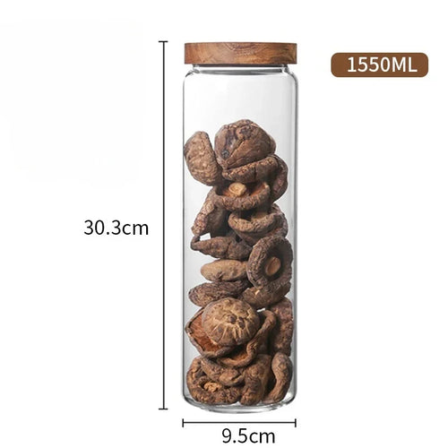 Glass Food Storage Jars w/ Wood Lids