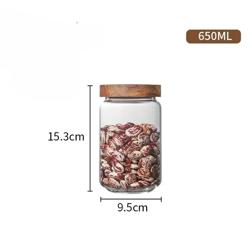 Glass Food Storage Jars w/ Wood Lids