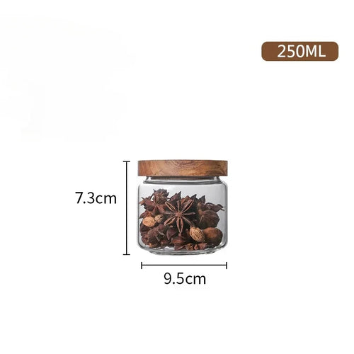 Glass Food Storage Jars w/ Wood Lids