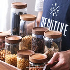 Glass Food Storage Jars w/ Wood Lids