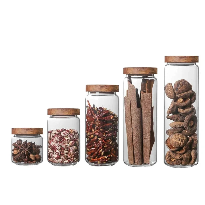 Glass Food Storage Jars w/ Wood Lids